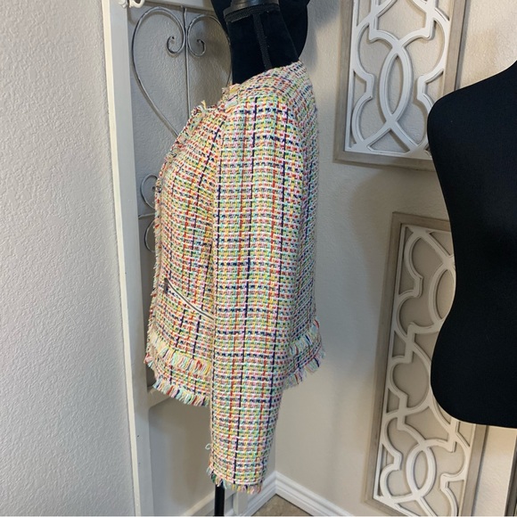 Halogen multiple colored tweed /weave with fringe suit jacket Medium Weight. - Picture 4 of 12